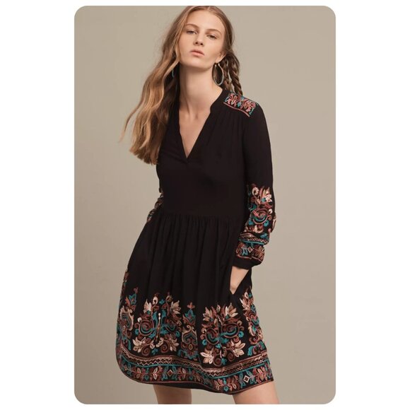 Anthropologie Dresses & Skirts - Anthropologie Floreat Black Embroidered Avery Dress sz L